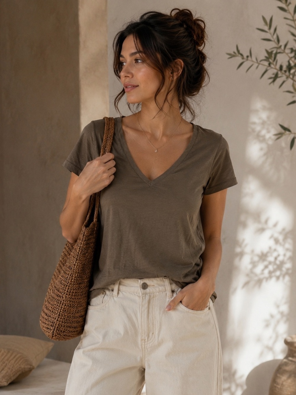 ZARA Women's V-Neck Short Sleeve Top - Size Medium - Minimalist Everyday